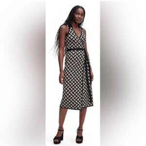Diane Von Furstenberg Black and White Patterned Midi Dress
